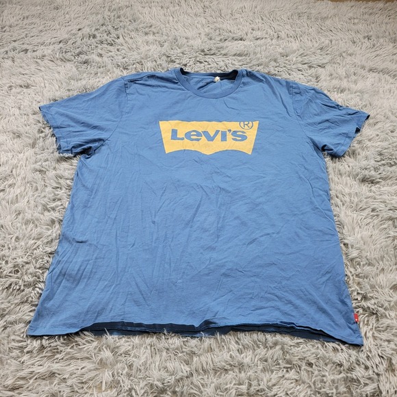 Levi's Shirt Adult‎ 2XL Blue Slim Fit Short Sleeve Graphic Print Logo Crew Neck - Picture 1 of 10